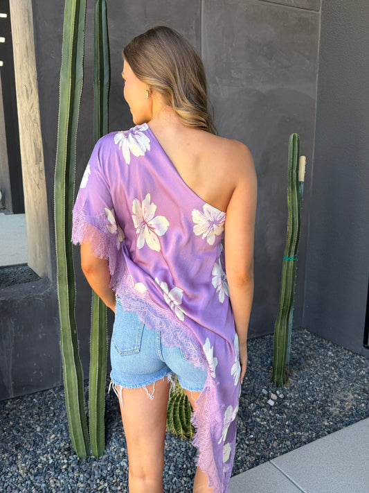 FINAL SALE!! Asymmetric Lace Top in Purple Floral