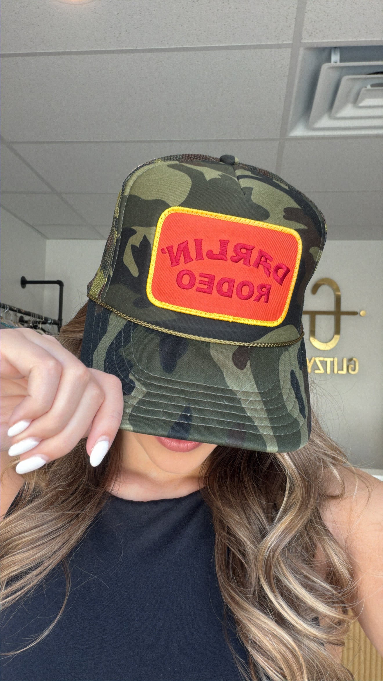 NEW!! Darlin' Neon Rodeo Patch Trucker in Camo