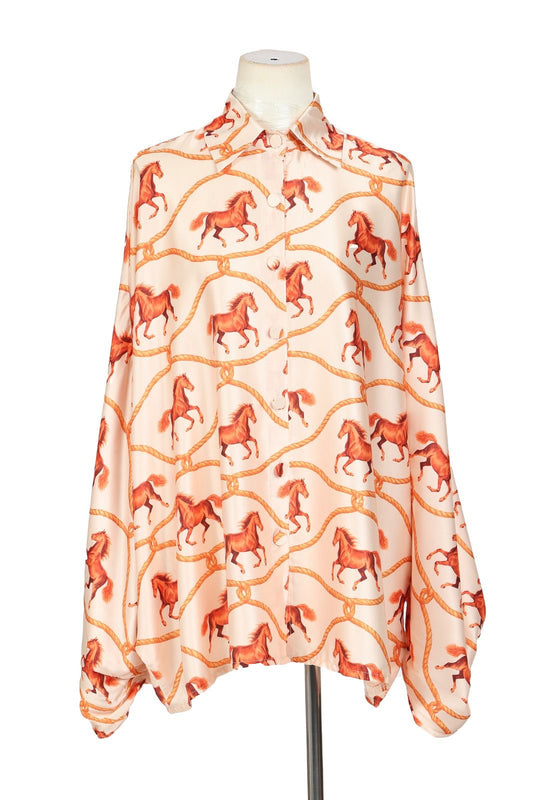 NEW!! Horseprint Satin Top in Beige & Brown