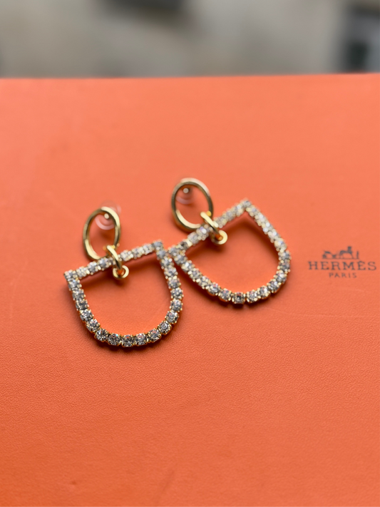 Horsebit and Rhinestone Earrings in Gold