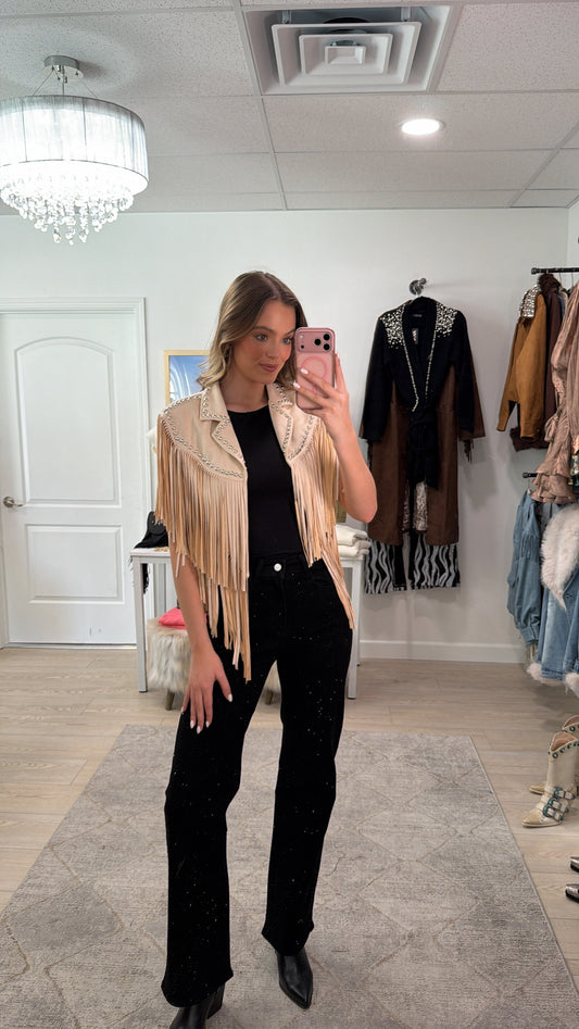 NEW!! The "Wrangler" Studded Fringe Suede Shawl in Cream