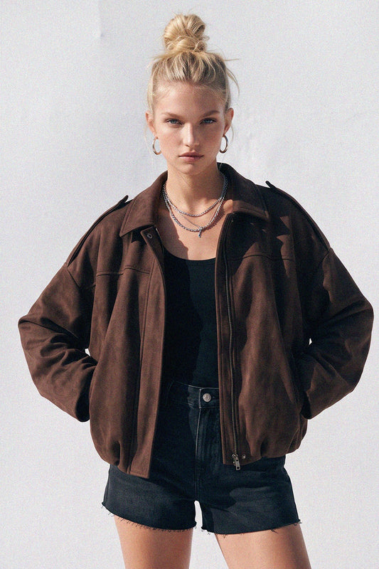 "Heritage" Faux Suede Jacket in Chocolate