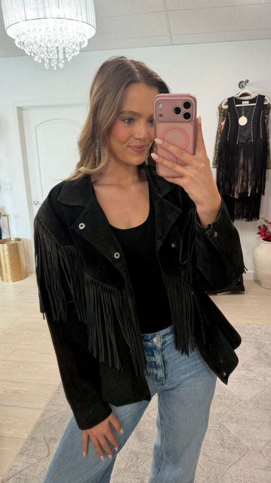 Vintage Black Suede Fringe Jacket Size M/L
