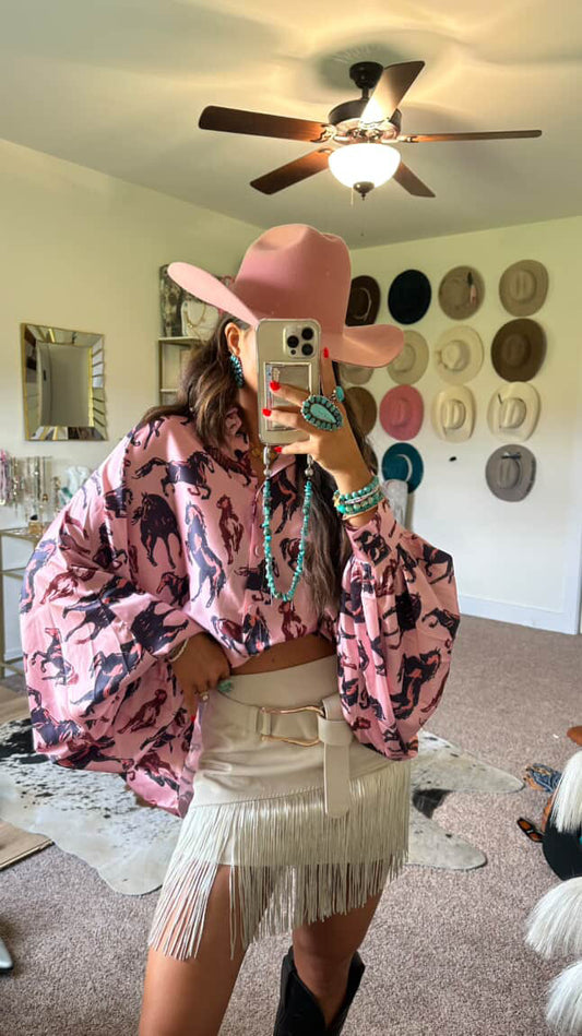 NEW!! Horseprint Satin Top in Pink