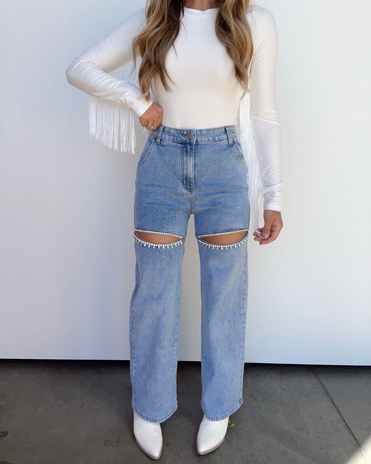 AS SEEN ON CASSIDY & MORE!! The Nikki Denim Rhinestone Slit Jean