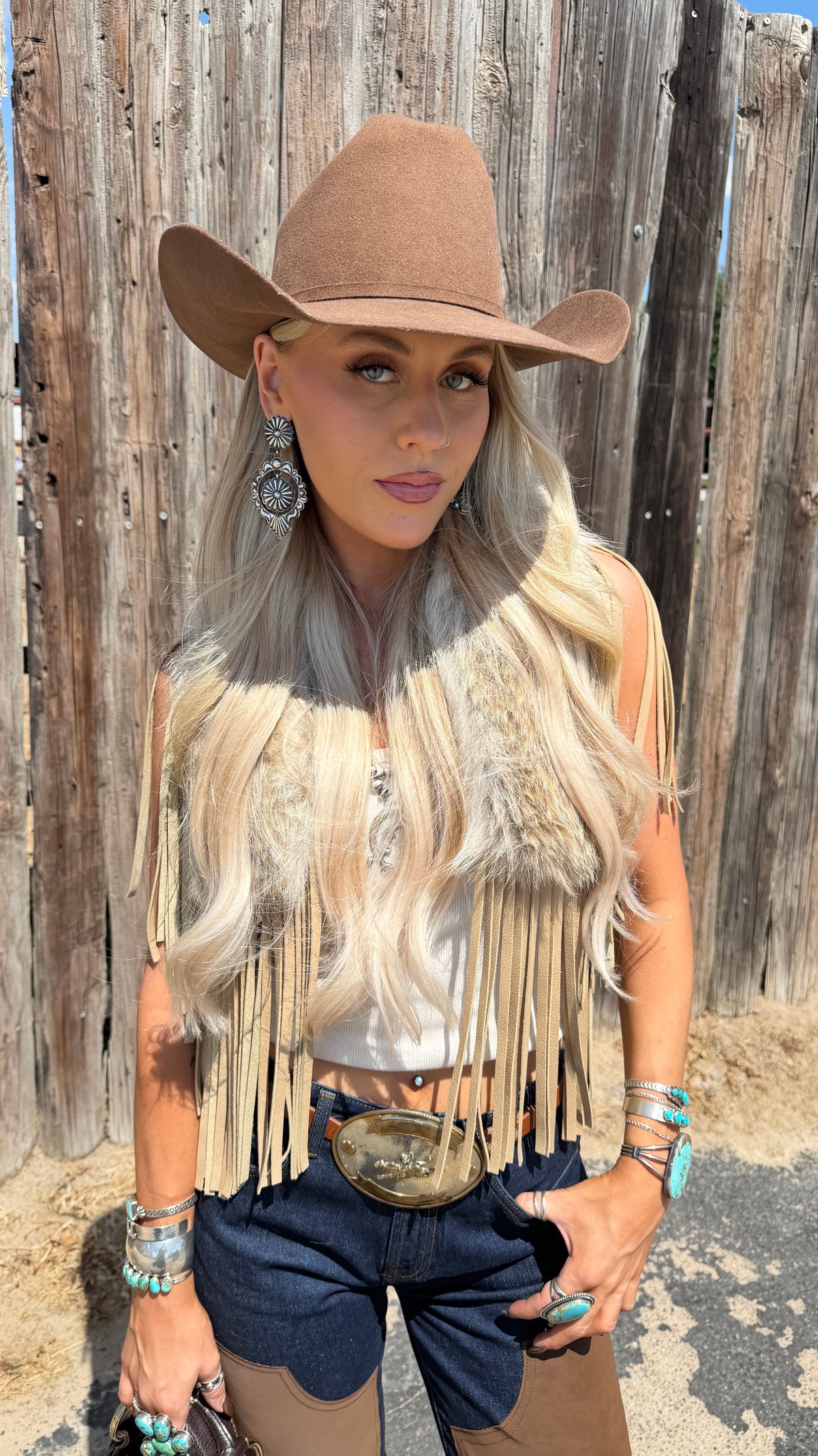 Vintage Coyote Fur & Leather Fringe Collar - Medium Size