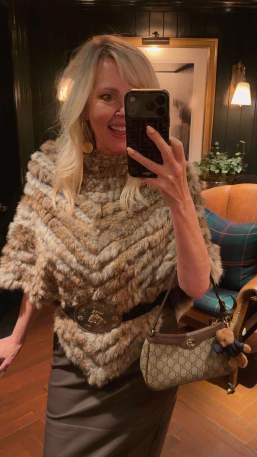 LIMITED EDITION! Vintage Knitted Rabbit Fur Poncho in Dyed Neutral