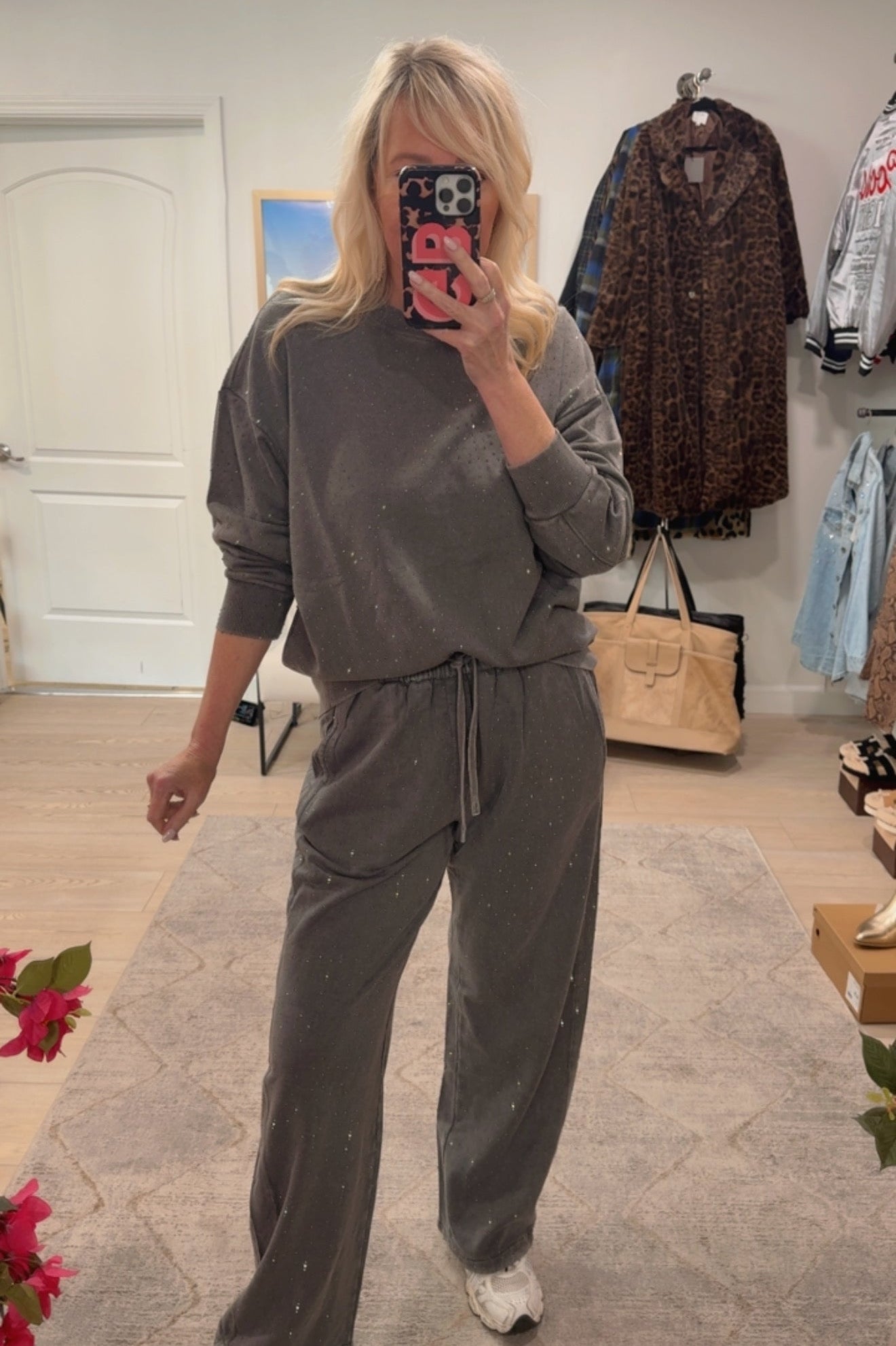 NEW!! "Off Duty" Rhinestone Sweatshirt in Grey