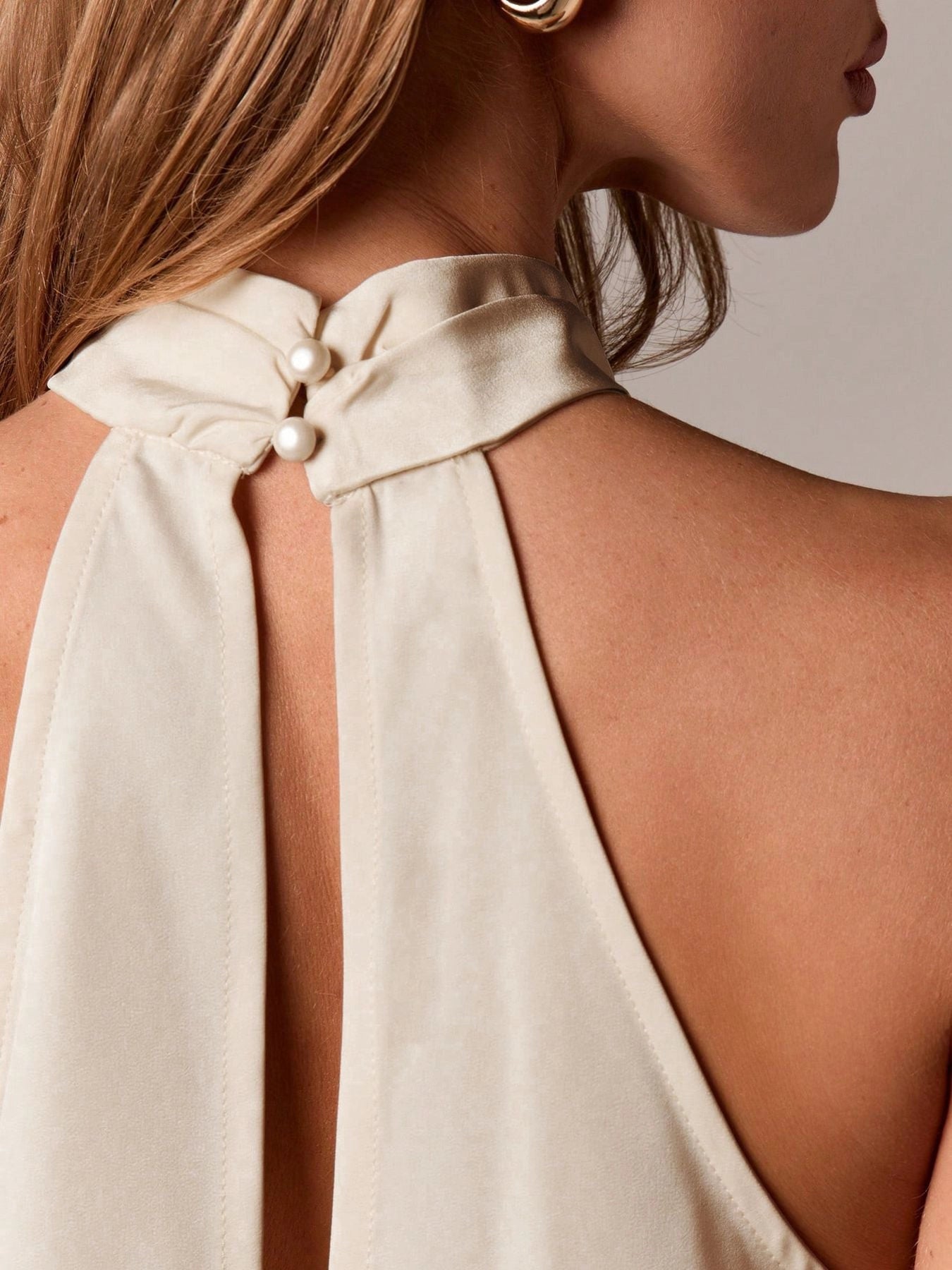 Asymmetric Lace Halter Top in Ivory