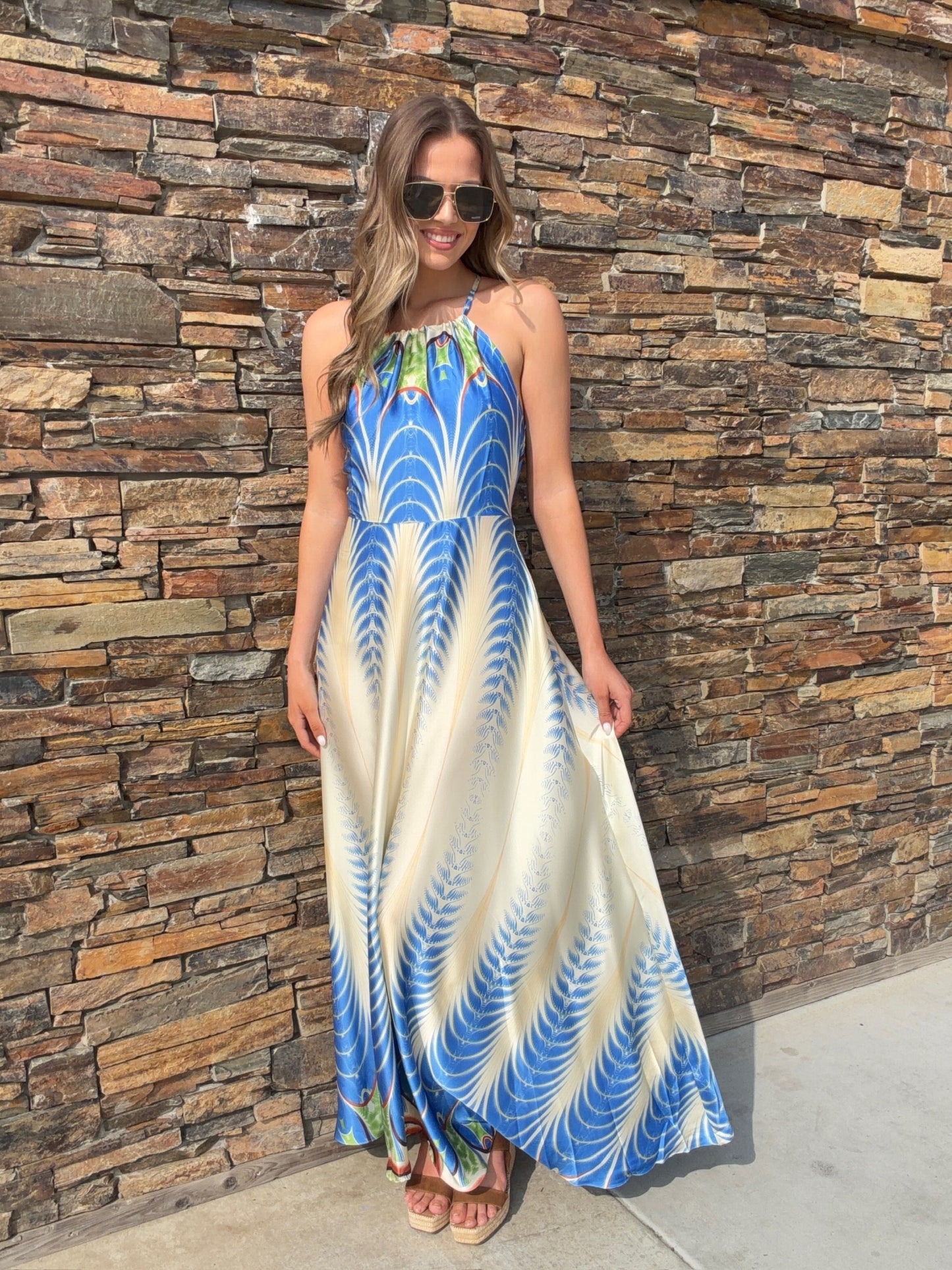 The "Amalfi" Halter Maxi Dress in Peacock