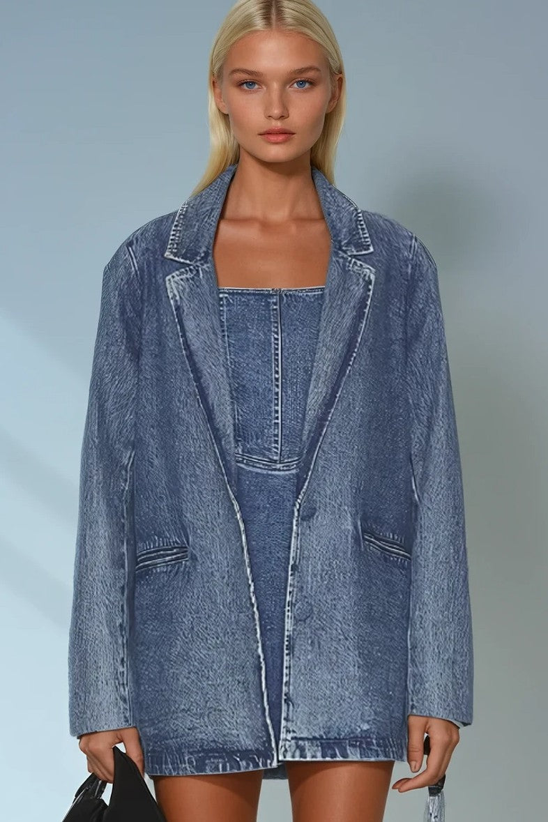 NEW!! "Status Symbol" Denim Fringe Blazer