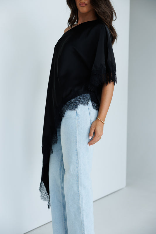 Asymmetric Lace Top in Black