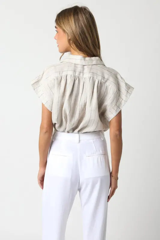 Dani Linen Blouse in Nude Stripe