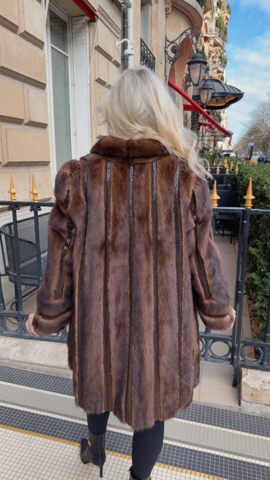 #GB59 Vintage Demi Buff Mink w/ Leather Details Coat Size Medium