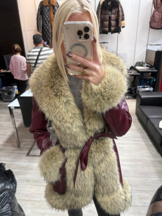 NEW!! "Main Character" Faux Fur Lined Coat in Burgundy