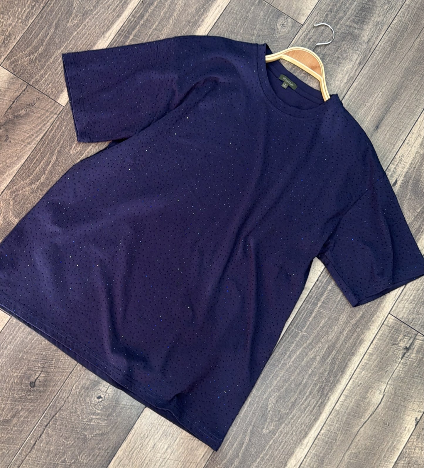 "Brooklyn" Rhinestone Tee in Navy
