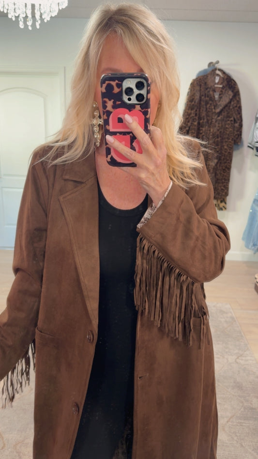 NEW!! "Sierra" Fringe Maxi Jacket in Brown
