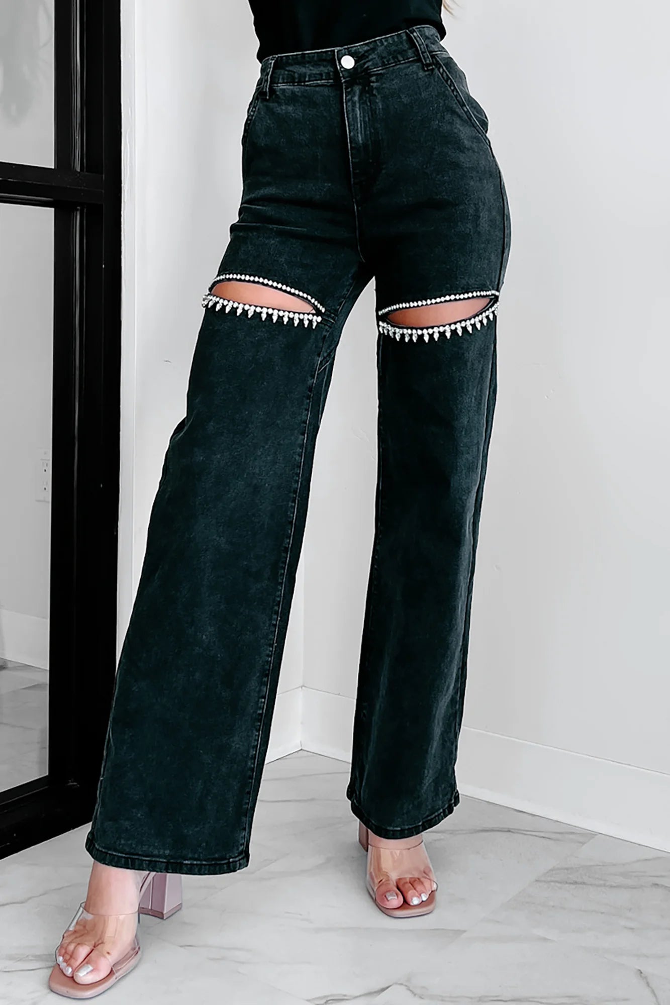 The Nikki Black Denim Rhinestone Jean – Glitzy Bella The Nikki Black Denim Rhinestone Jean – Glitzy Bella