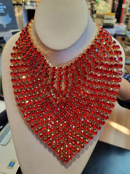 AS SEEN ON ALLISON CLAIRE!! Crystal Statement Necklace & Bandana in Red