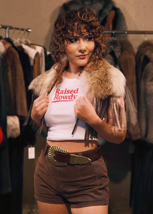 Vintage Coyote Fur & Leather Fringe Collar - Small Size