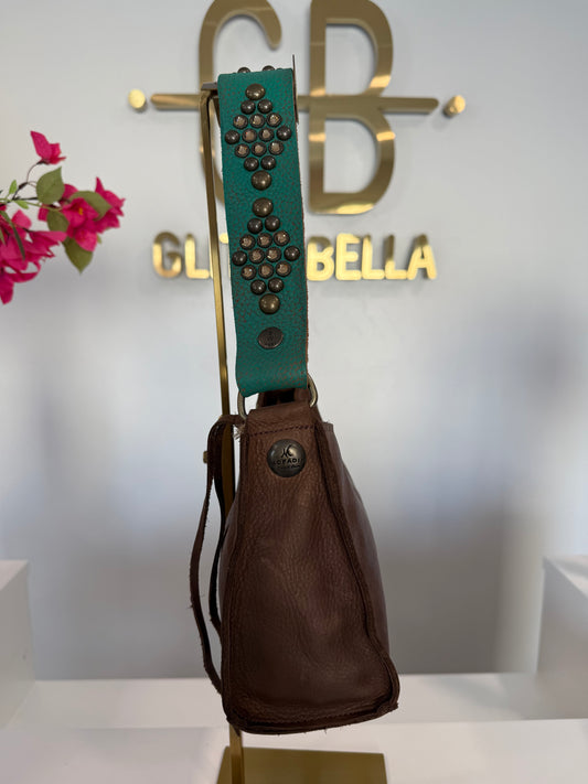 The "Bella" Mini Bag in Brown w/ Turquoise Strap