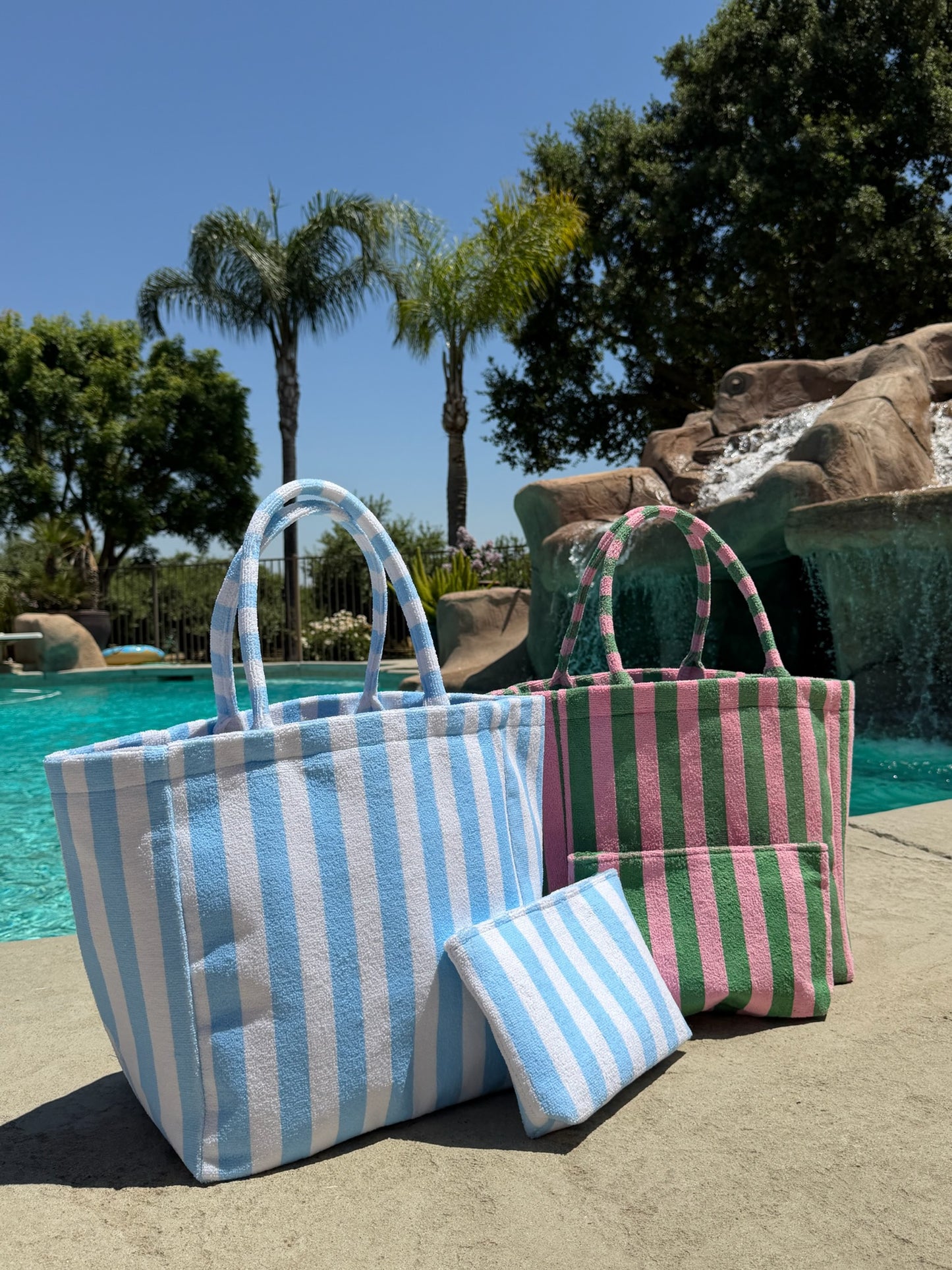 "Cabana Club" Striped Terry Tote Bag in Pink