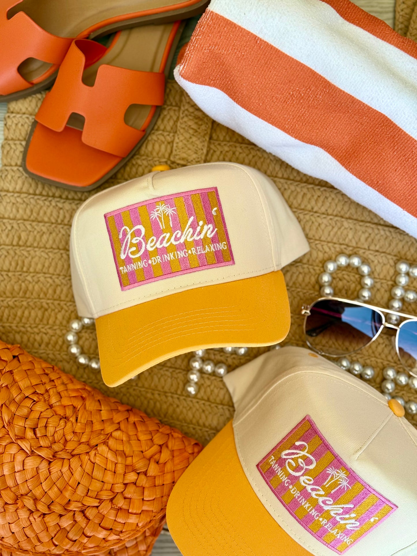 NEW!! Beachin' - Orange Vintage Trucker Hat