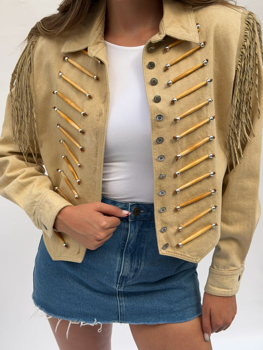 Vintage Double D Fringe Denim Jacket Size Medium