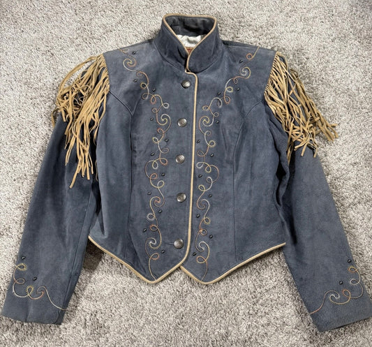 Vintage Blue/Grey Suede Fringe Jacket Size Medium