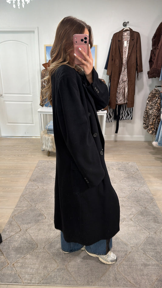 NEW!! Vintage Burberry Black Wool Coat Size Large