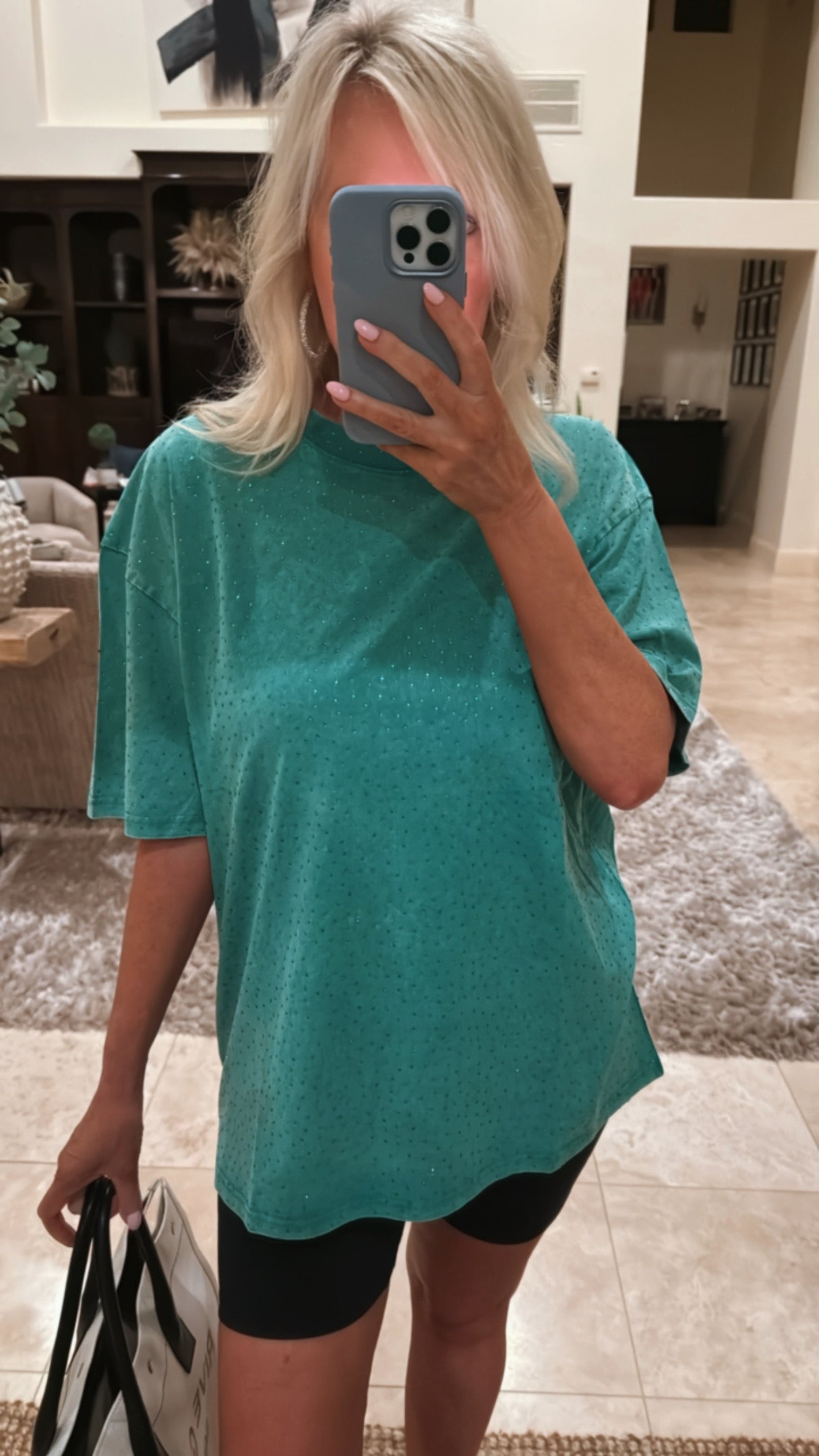 NEW!! "Brooklyn" Acid Wash Rhinestone Tee in Teal