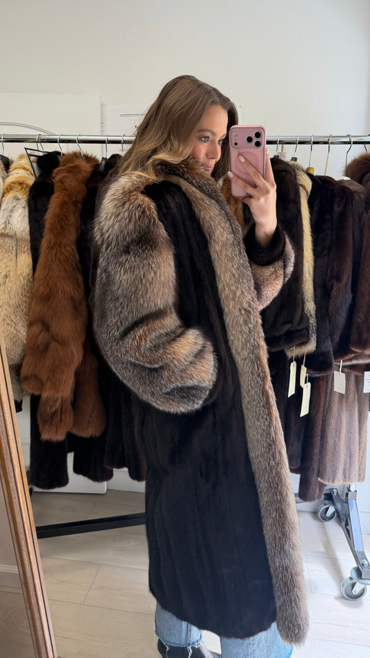 #45 Mahogany Mink and Crystal Fox Tuxedo Coat Size S/M