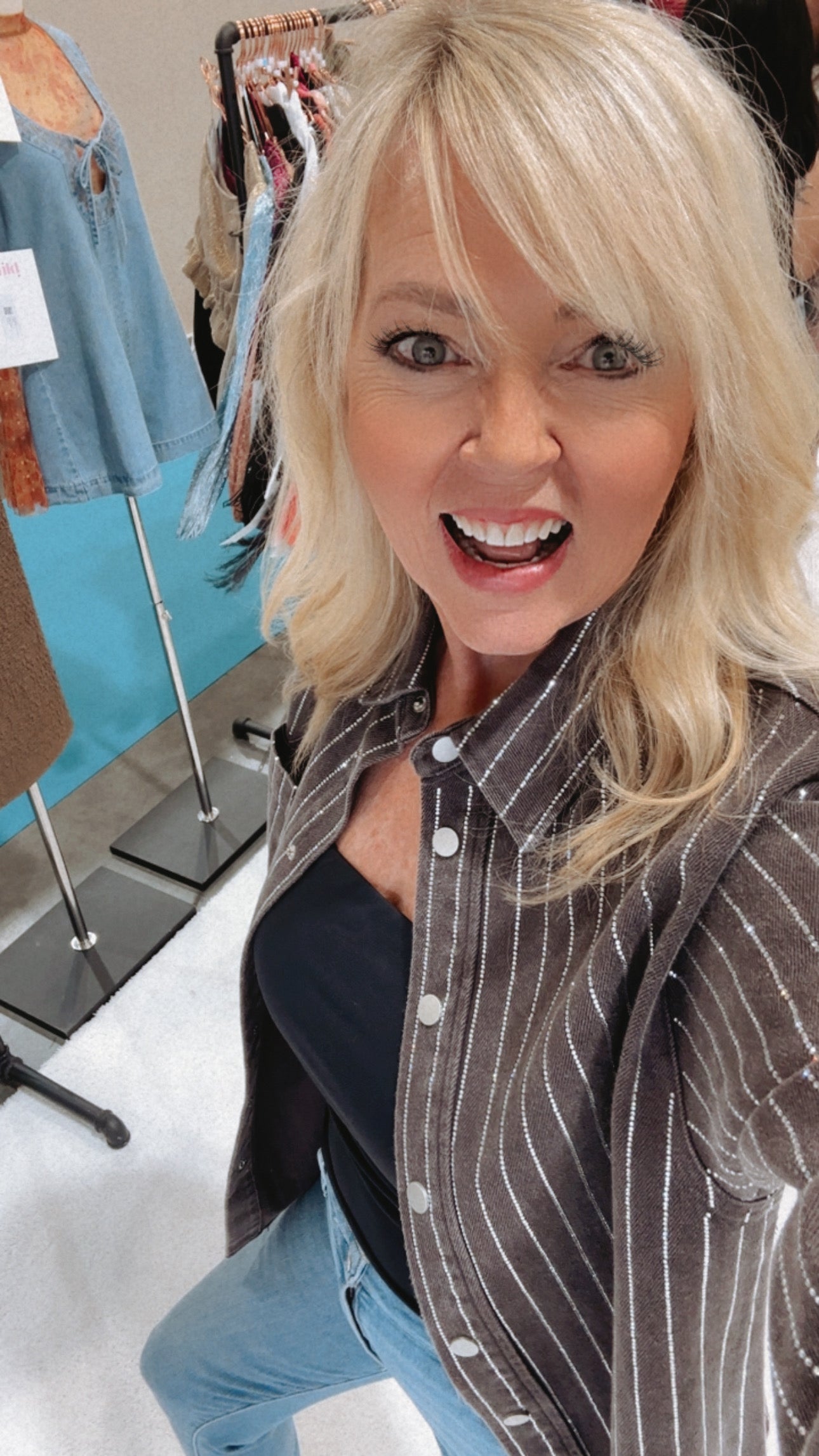 BEST SELLER!! Crystal Striped Denim Shacket Black