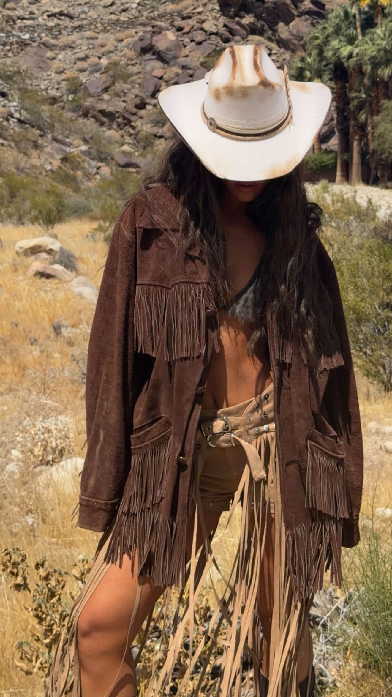 Vintage Brown Suede Fringe Jacket Size XL (12)