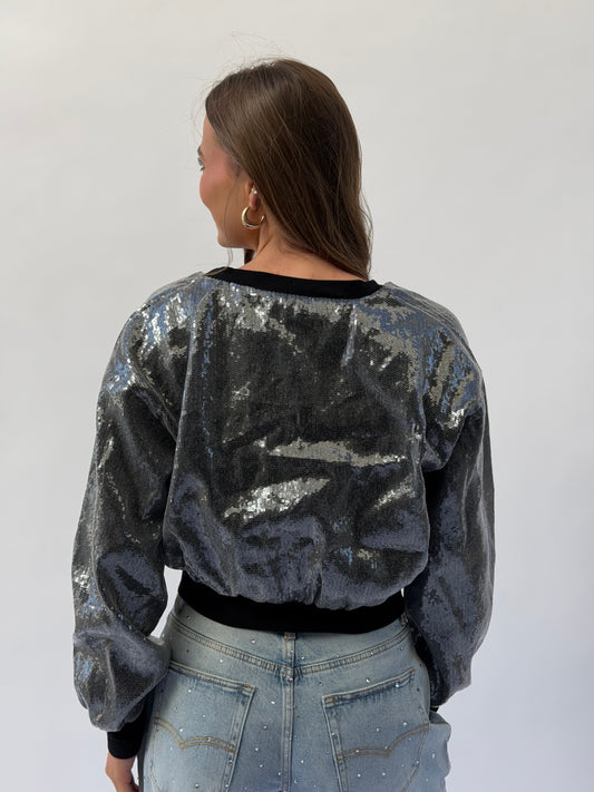FINAL SALE!! Black Sequin Cropped Jacket in Grey
