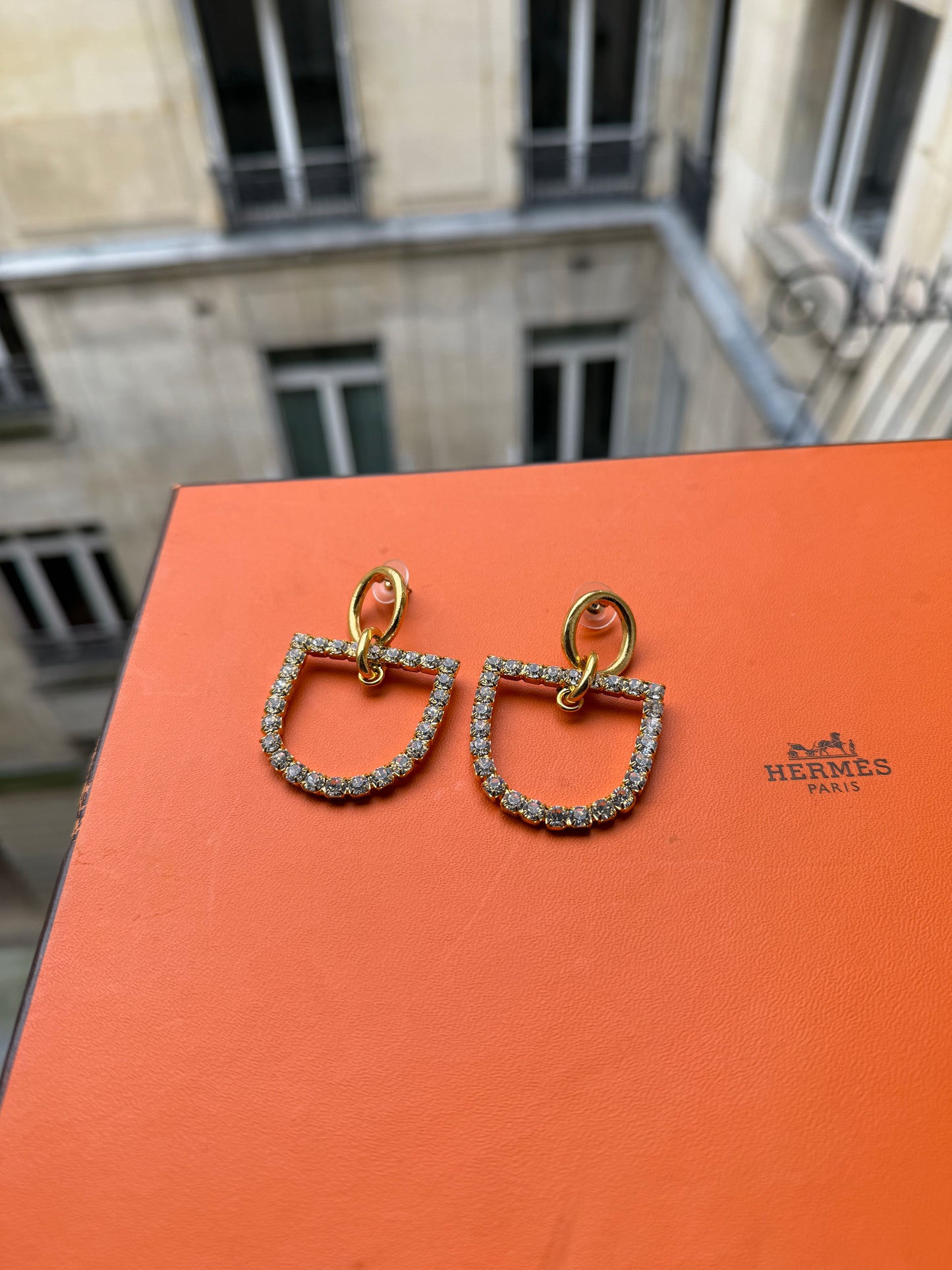 Horsebit and Rhinestone Earrings in Gold