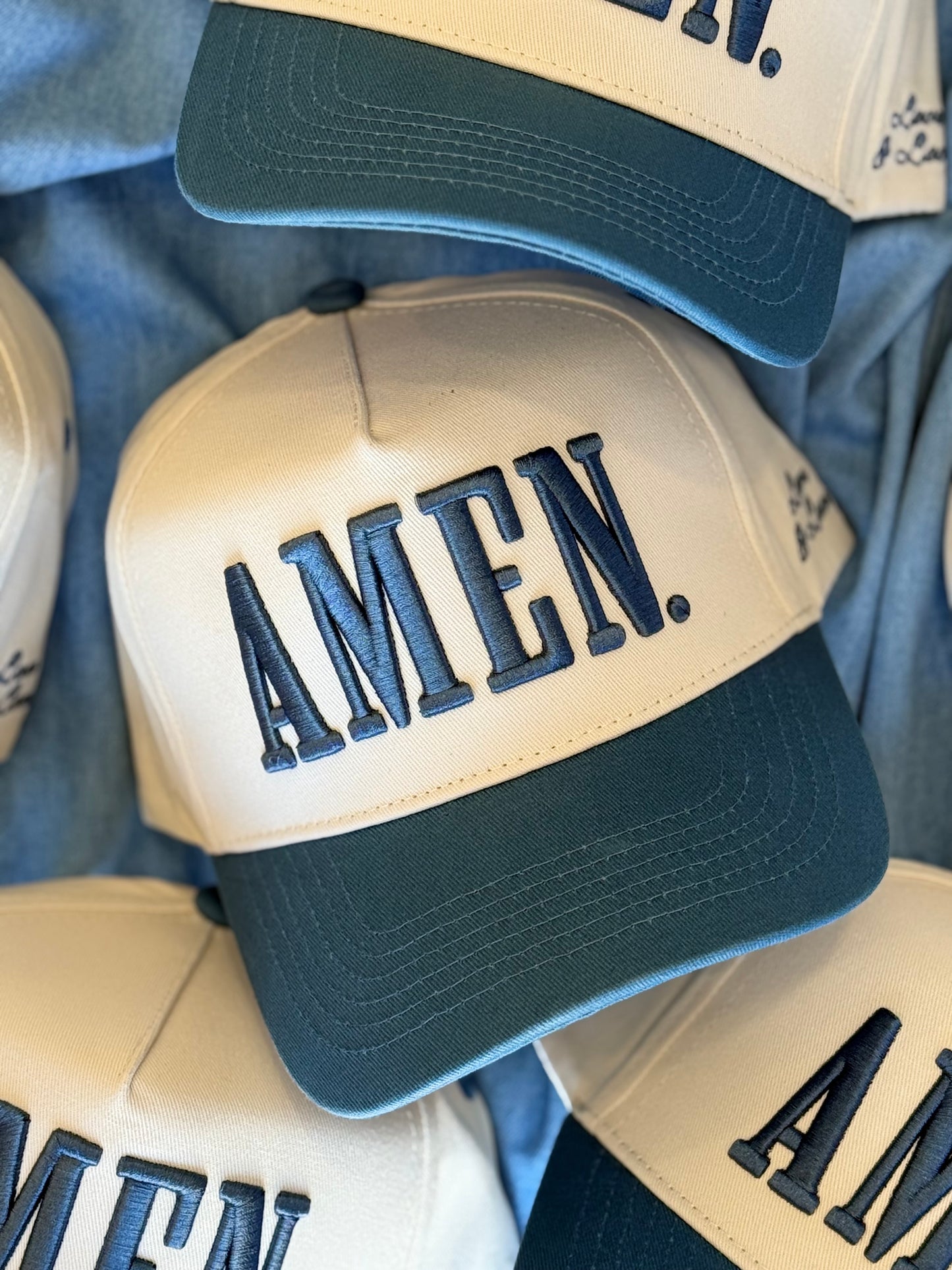NEW!! AMEN. Slate Blue Vintage Trucker Hat