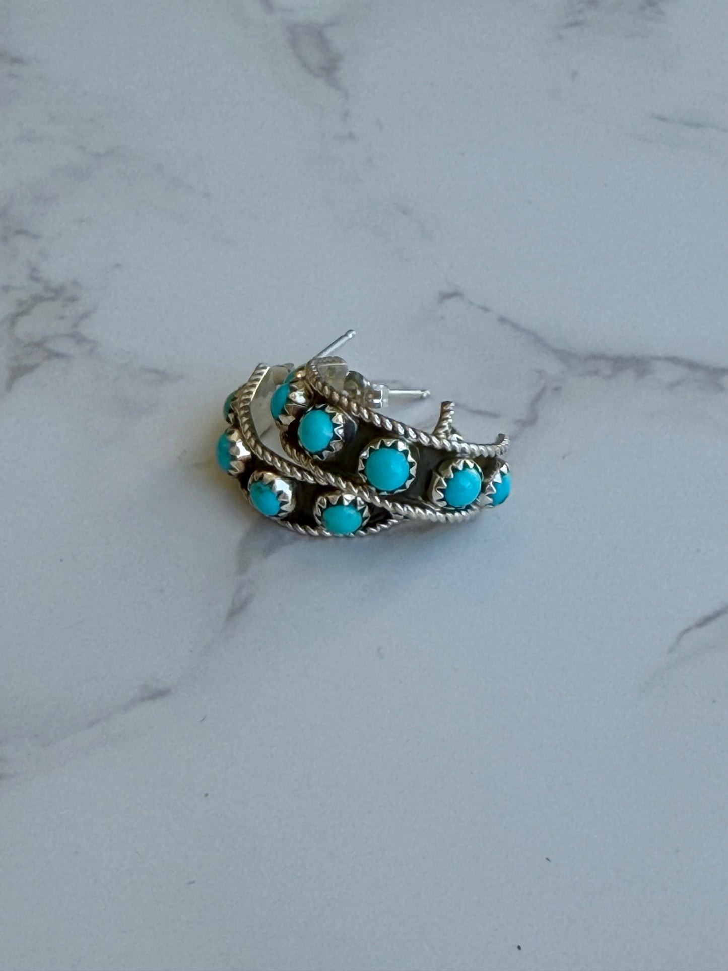 "River" Kingman Turquoise Hoop Earrings