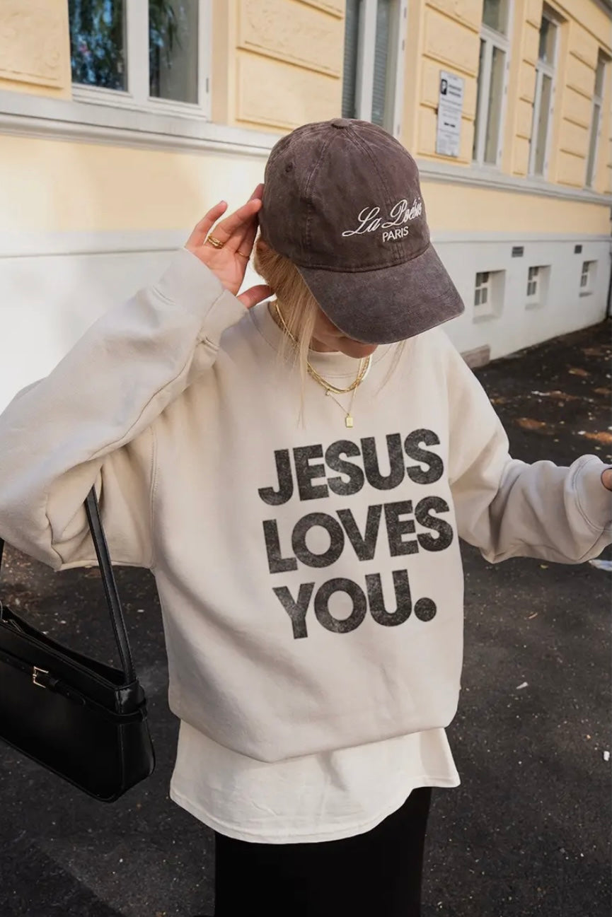 NEW!! “Jesus Loves You" Sweatshirt in Sand