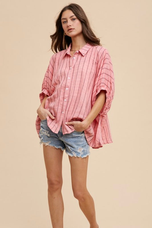 FINAL SALE!! Jordan Striped Button Down Top in Coral