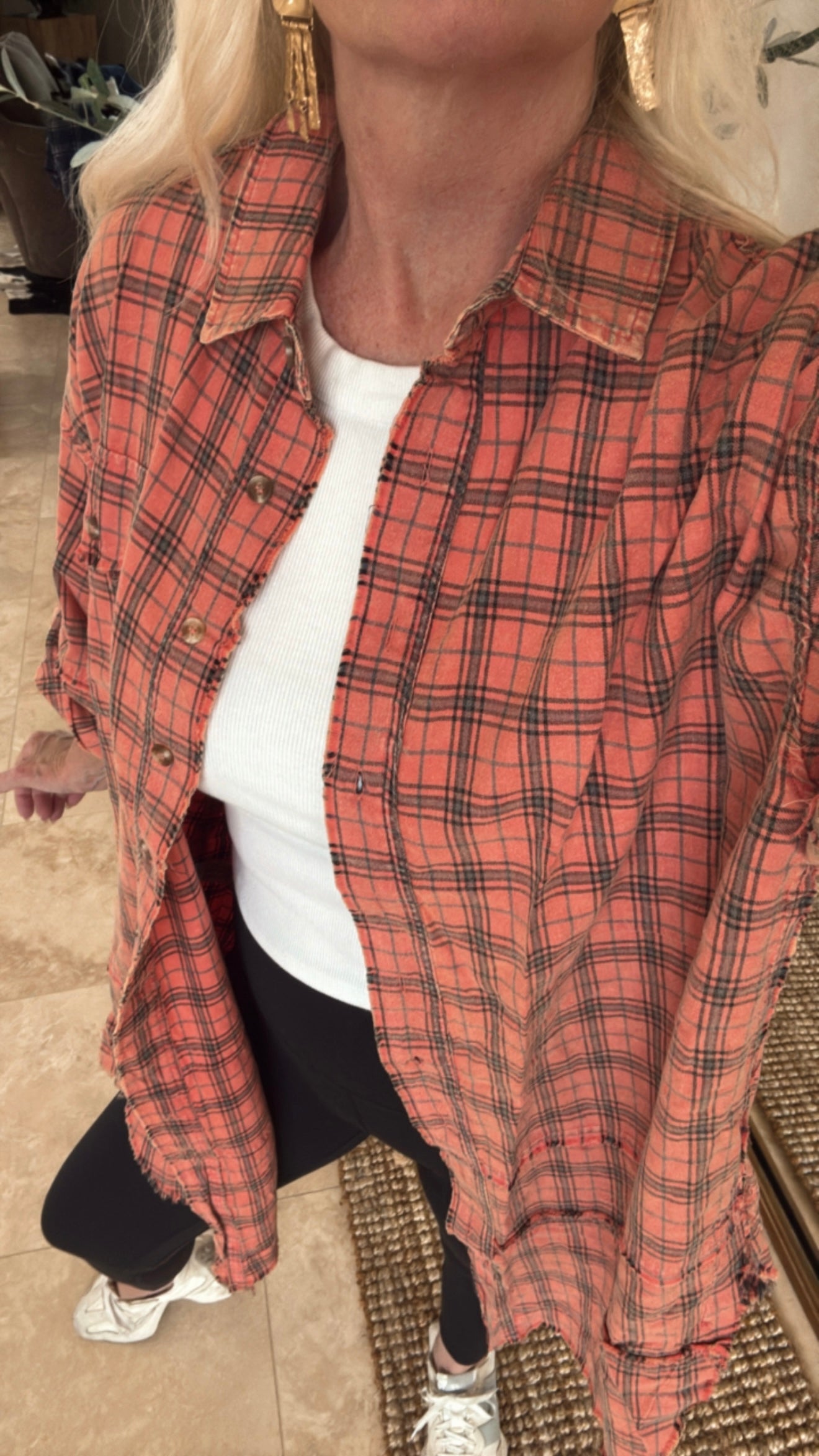 NEW!! Vintage Oversized Plaid Button Down Top