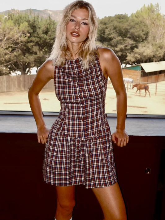 NEW!! Meester Mini Dress in Saddle Plaid