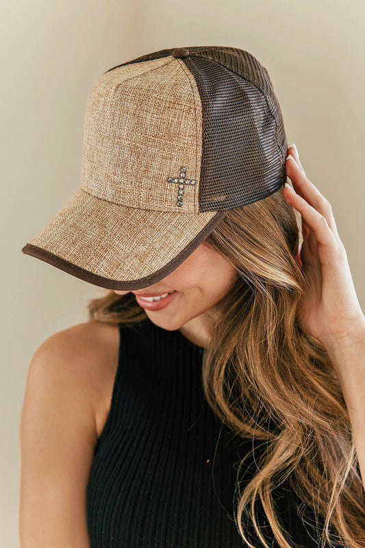 Linen and Mesh Cross Ball Cap