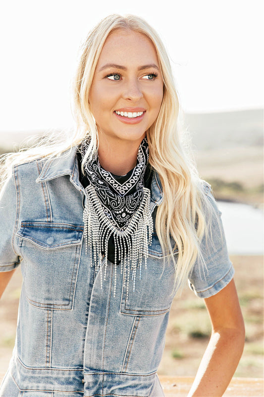 NEW!! Crystal Fringe Bandana in Black