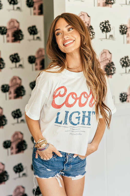 LICENSED!! Coors Light Cropped Tee in White