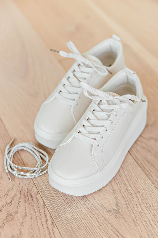 FINAL SALE!! Platform Sneaker with Rhinestone Laces in Beige