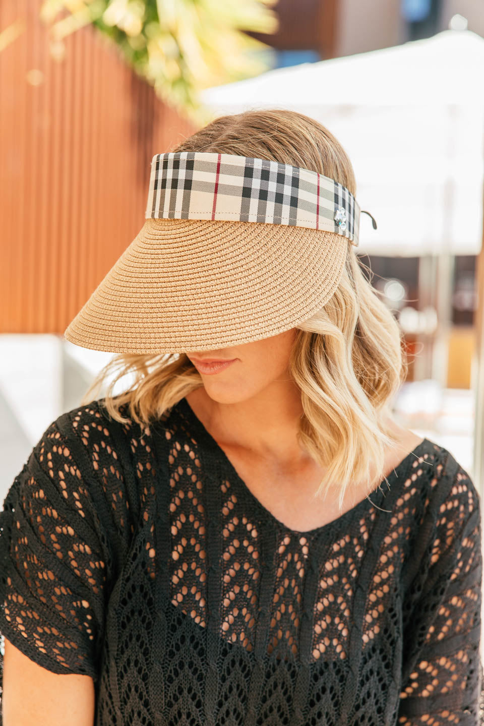 FINAL SALE!! Straw Visor with Plaid Band