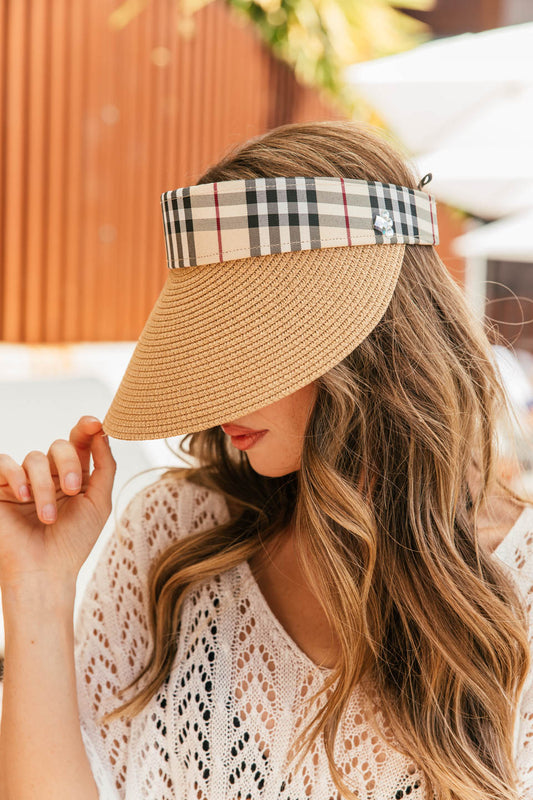 FINAL SALE!! Straw Visor with Plaid Band