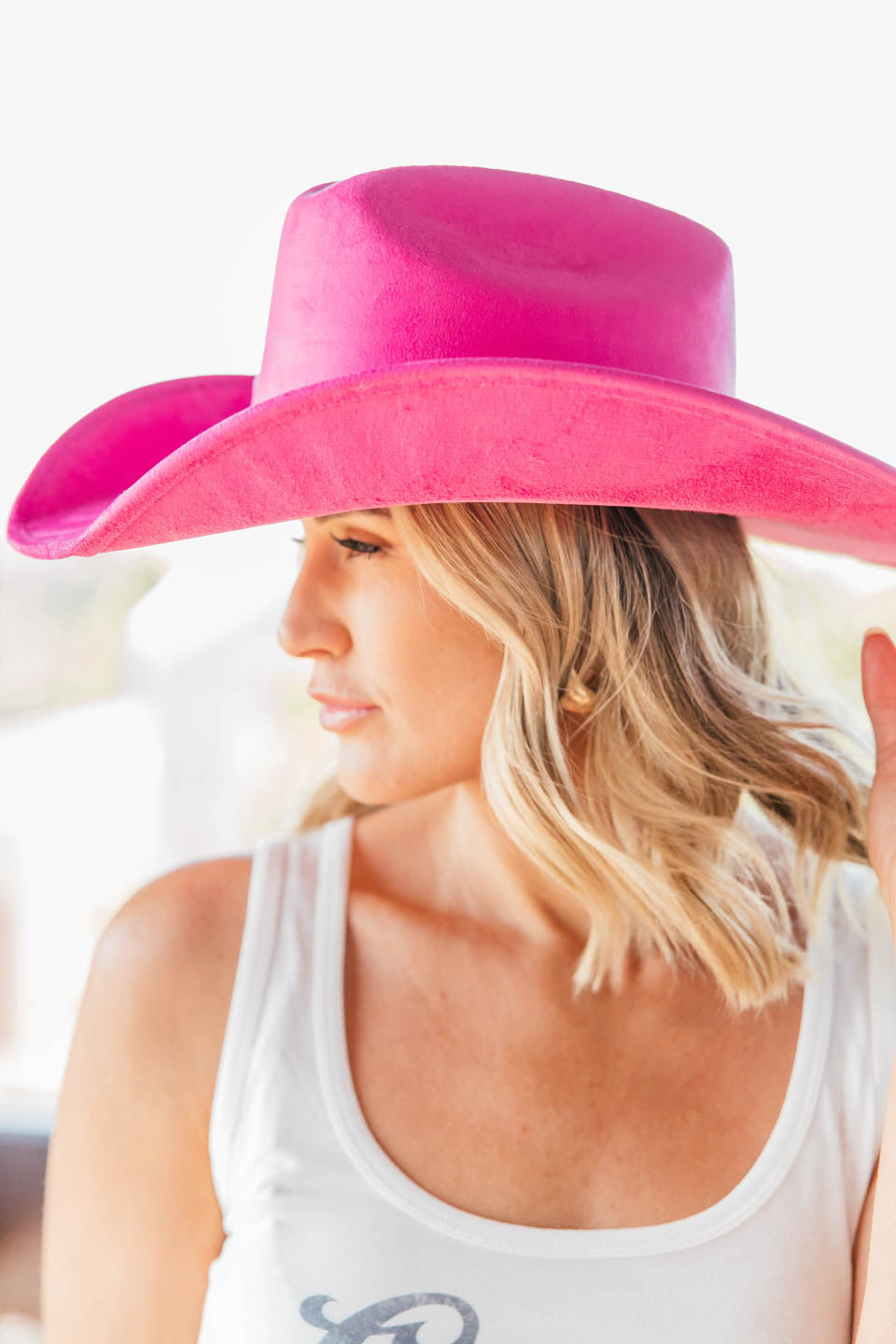 AS SEEN ON KRISTA HORTON!! The Kenny Faux Suede Cowboy Hat in Hot Pink