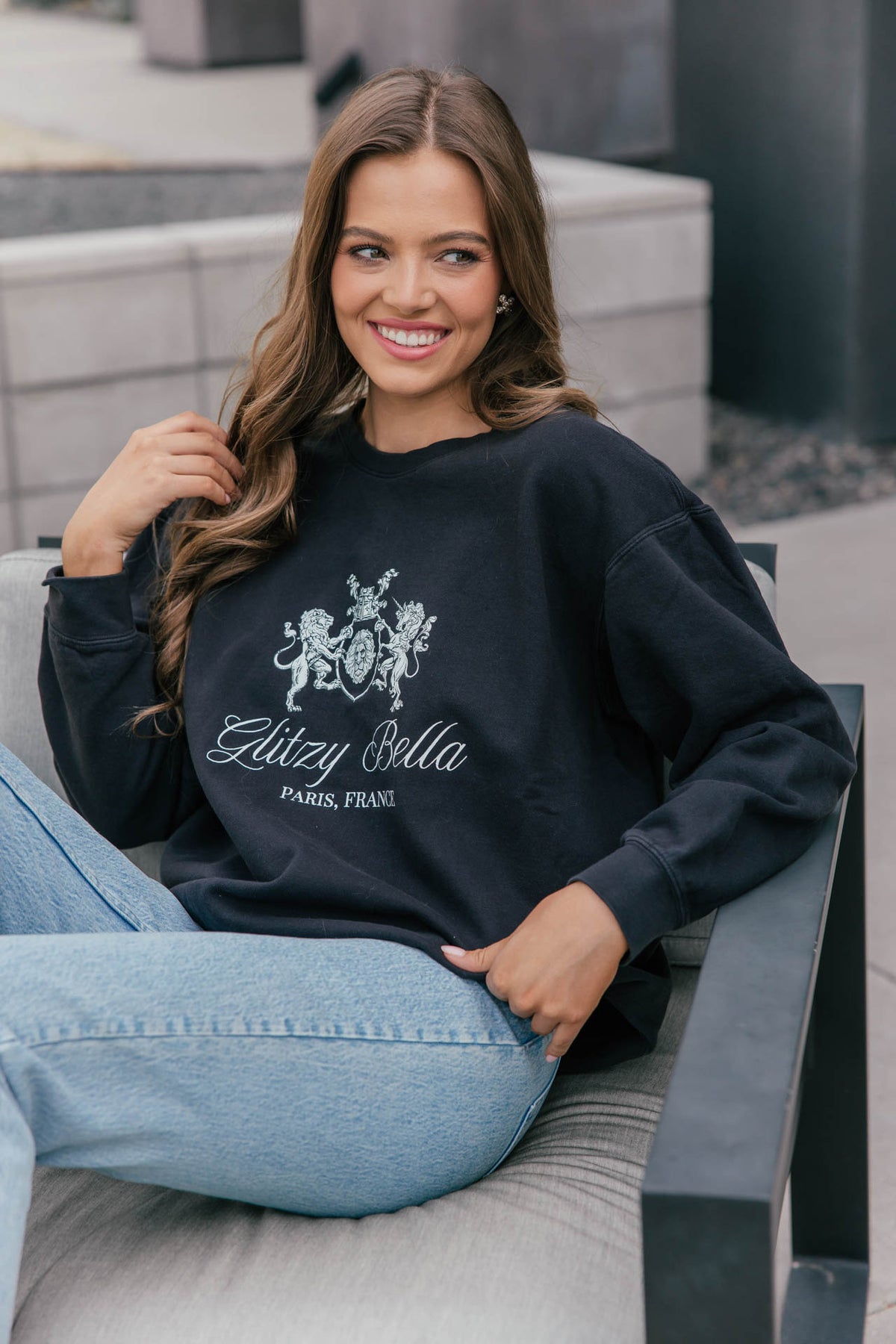 The "Glitzy Bella" Paris Comfort Color Sweatshirt in Black